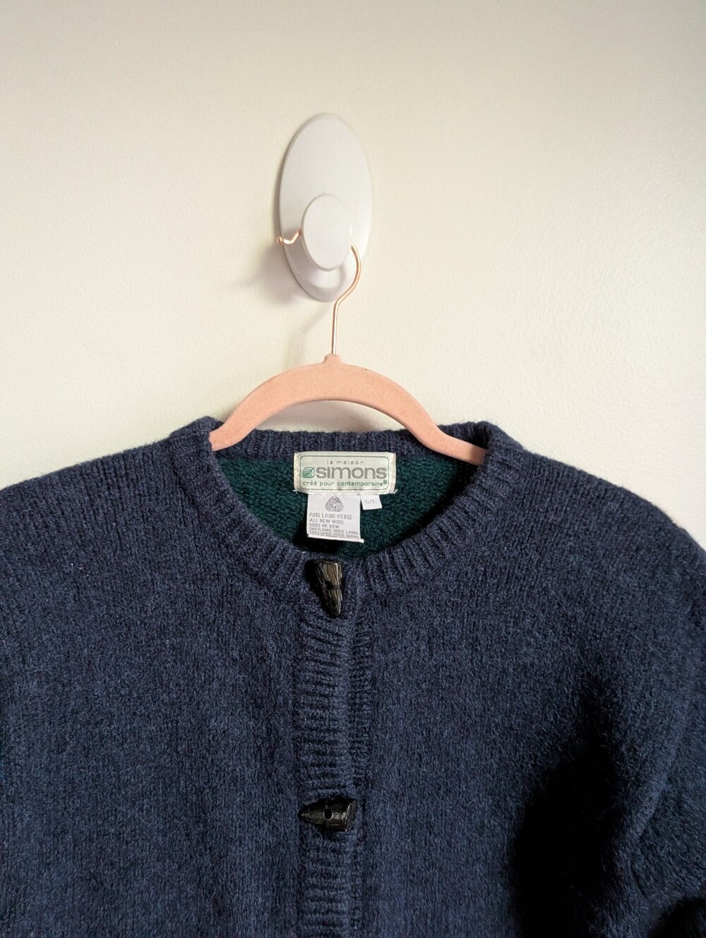 VINTAGE Navy Alpine Scene Cabin Dainty Knit Shetland Wool Cardigan Size Large - Picture 4 of 13